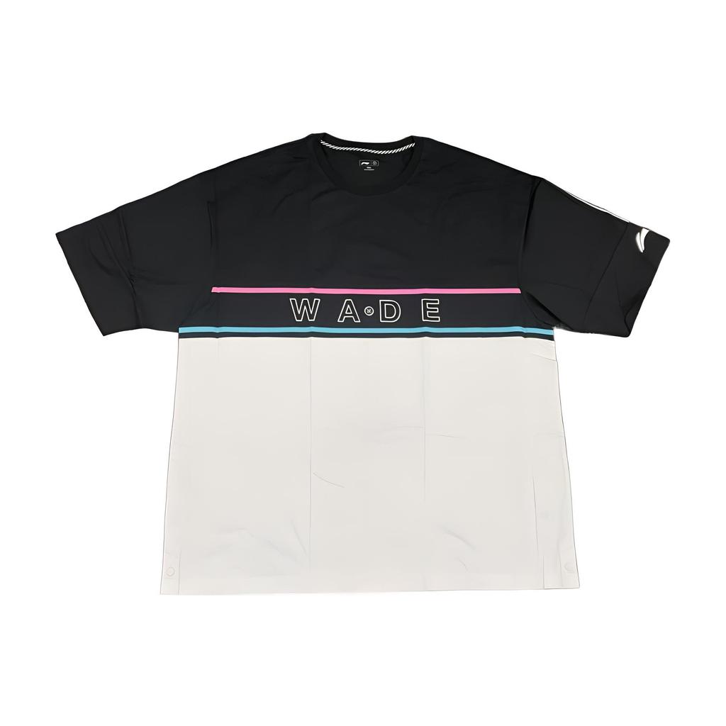 Li Ning Wade Series Color Block Letter Logo Print Loose Round Neck Short Sleeve T-Shirt Men Tops Black White AHSQ395-1
