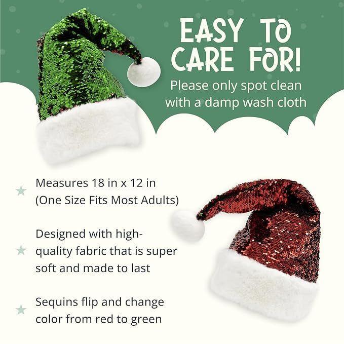 Color-Changing Flip Sequin Santa Hat — Reversible RedGreen “Magic Flip” Sequins, White Fur Trim — Festive Christmas Cap