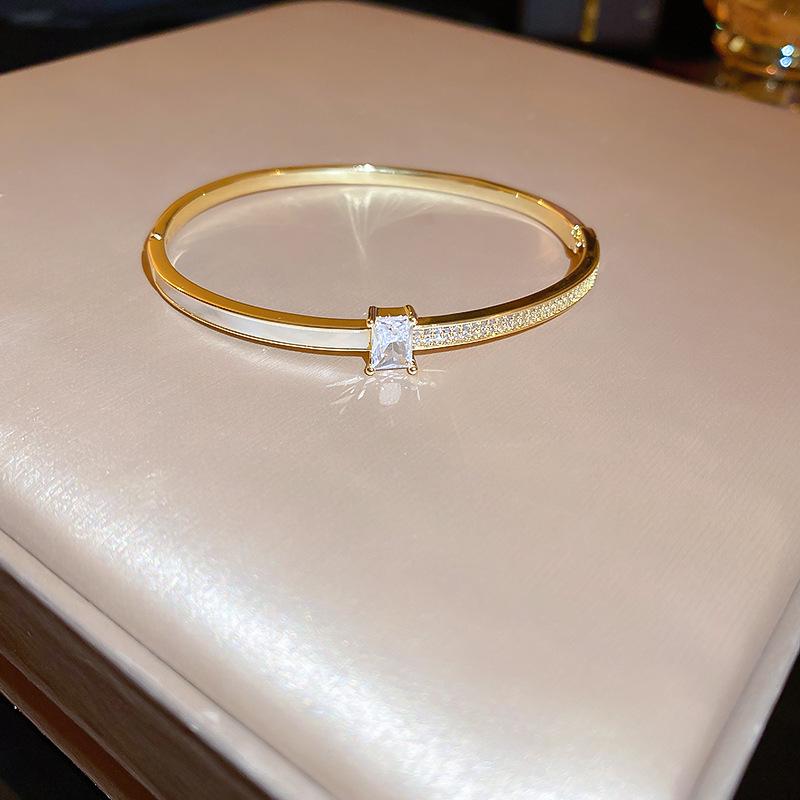 Gold Plated Zircon Titanium Steel Korean Minimalist Bangle | Versatile High-End Bracelet for Women