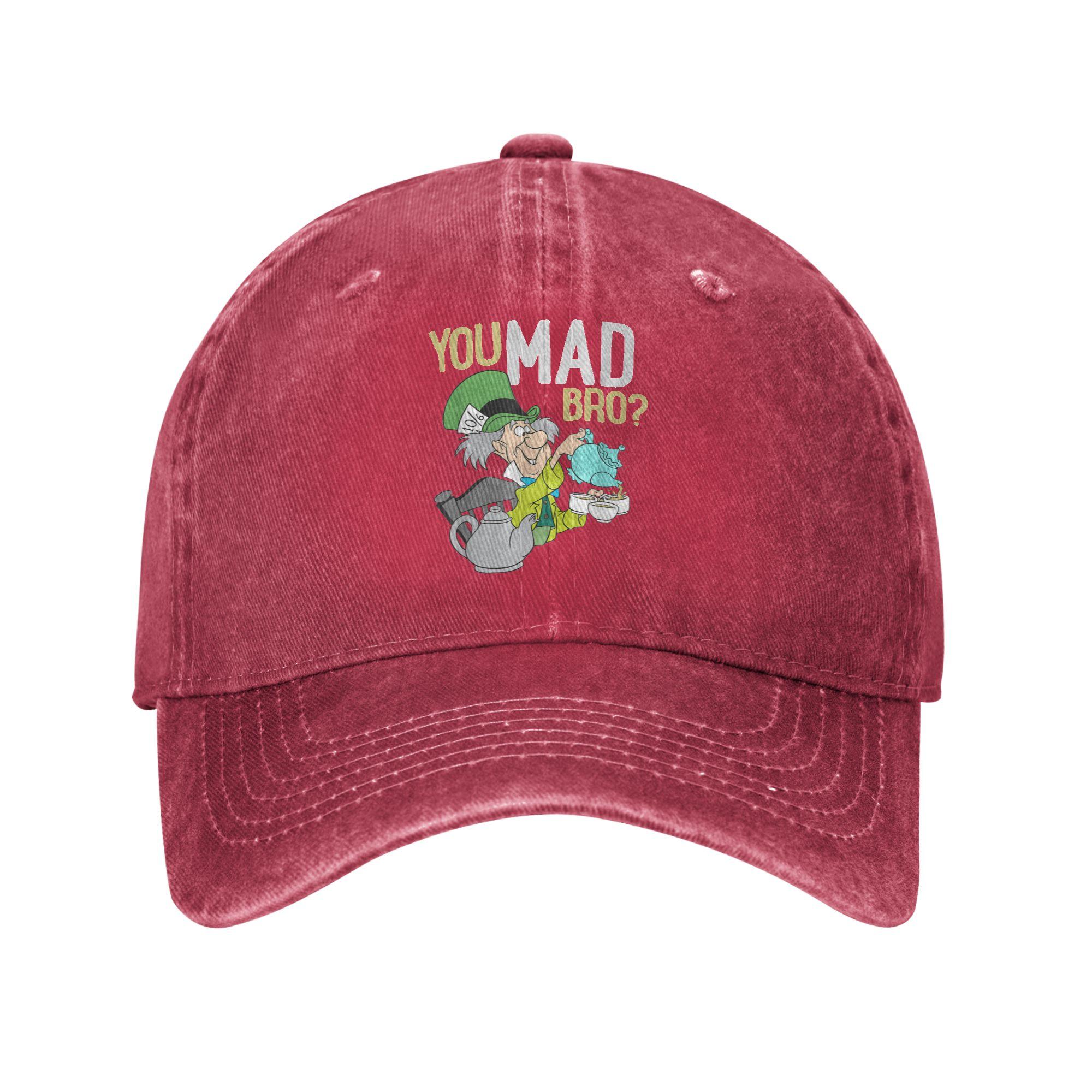 Alice In Wonderland Mad Hatter You Mad Bro Washed Baseball Cap Sun Hip Hop Hats Spring FeUnisex Unisex Outdoor Sport Baseball Caps One Size