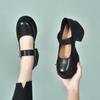 Platform Shoes Women's Spring Round Head Buckle Mary Jane Single Shoes First Layer Cowhide Muffin and Shallow Mouth Women's Shoes