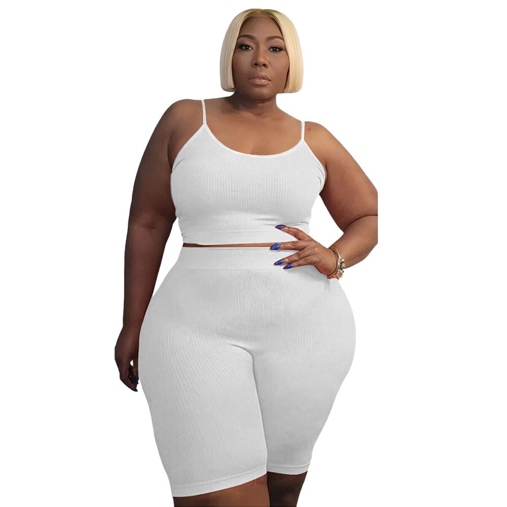 Plus Size Women's Two-Piece Set: High Elastic U-Neck Sleeveless Top & Casual Shorts