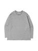 Lupeu Off-Neck Round Neck Striped Oversized Color Block Long Sleeve Tee Gray (Ivory)