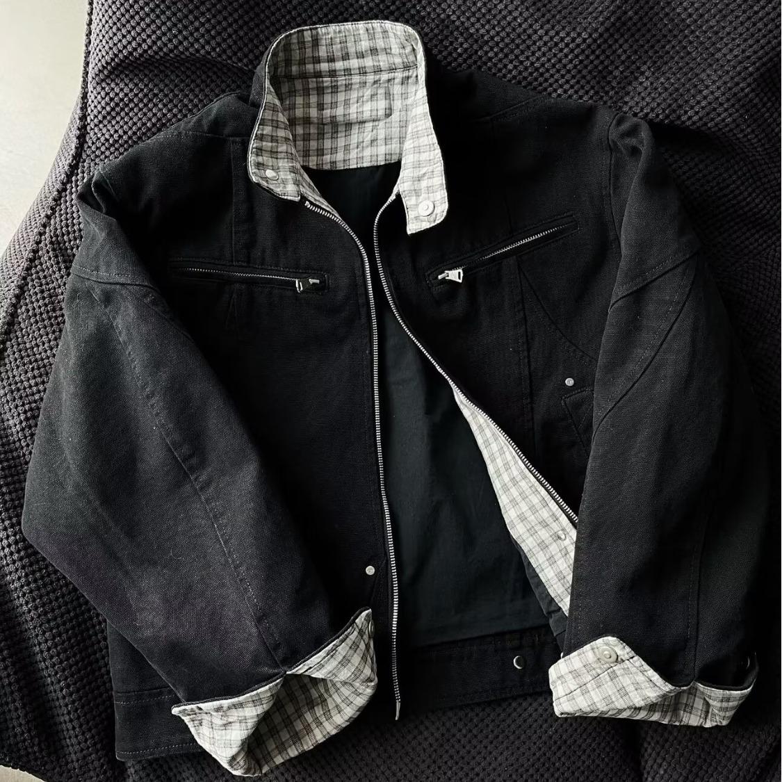 

Мужская куртка CleanFit в стиле ретро с клетчатым узором и воротником-стойкой - Модное пальто в бейсбольном стиле на осень/зиму XL чёрный