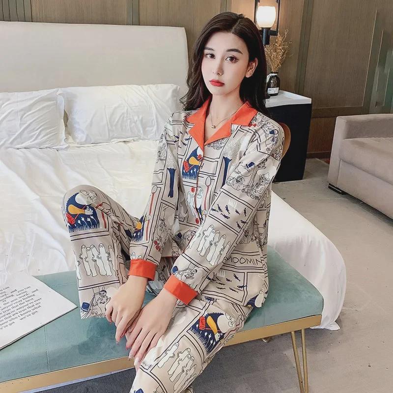 

Женская хлопковая пижама с длинными рукавами, кардиган в китайском стиле, можно носить на открытом воздухе, размер плюс, свободный домашний костюм на весну, осень, зиму XL (recommended for 140-170 jin)