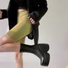 2022 Herfst/Winter Damesmode Wedge Hak Enkellaarsjes - Dikke Zool, Plateau, Mid-Kalf Hoog, Slankmakend Elastisch Design