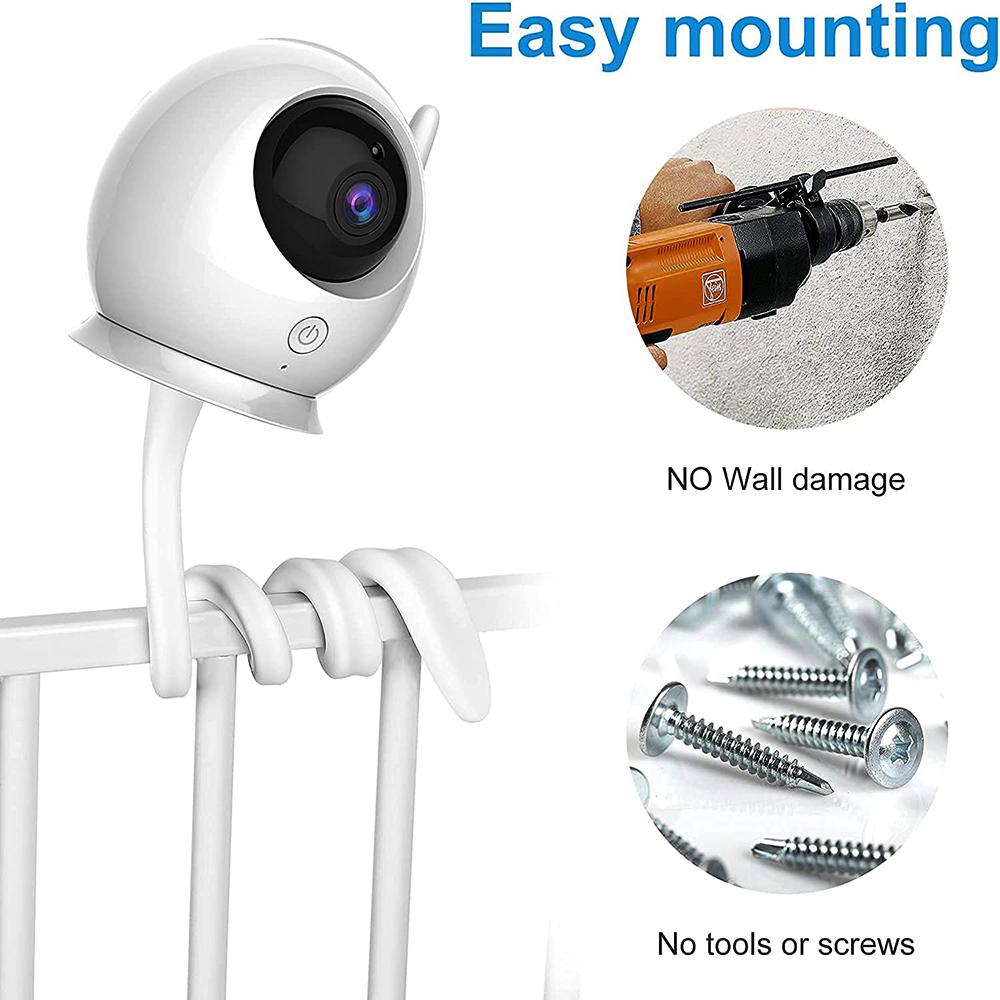 IP Camera Holder Stand Baby Monitor Wall Mount Silica gel Bracket Hole-Free Crib Cradle Rod Hose Holder Flexible Twist Mounting 2