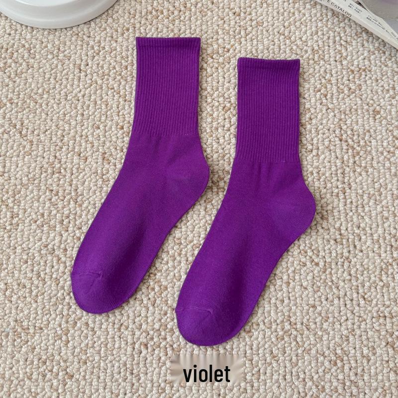 Bunte Damen Kniehohe Candy Color Scrunch Socken - Trendy, Ganzjährig, Mittelhoher Schaft, Einfache Tanz Baumwollsocken