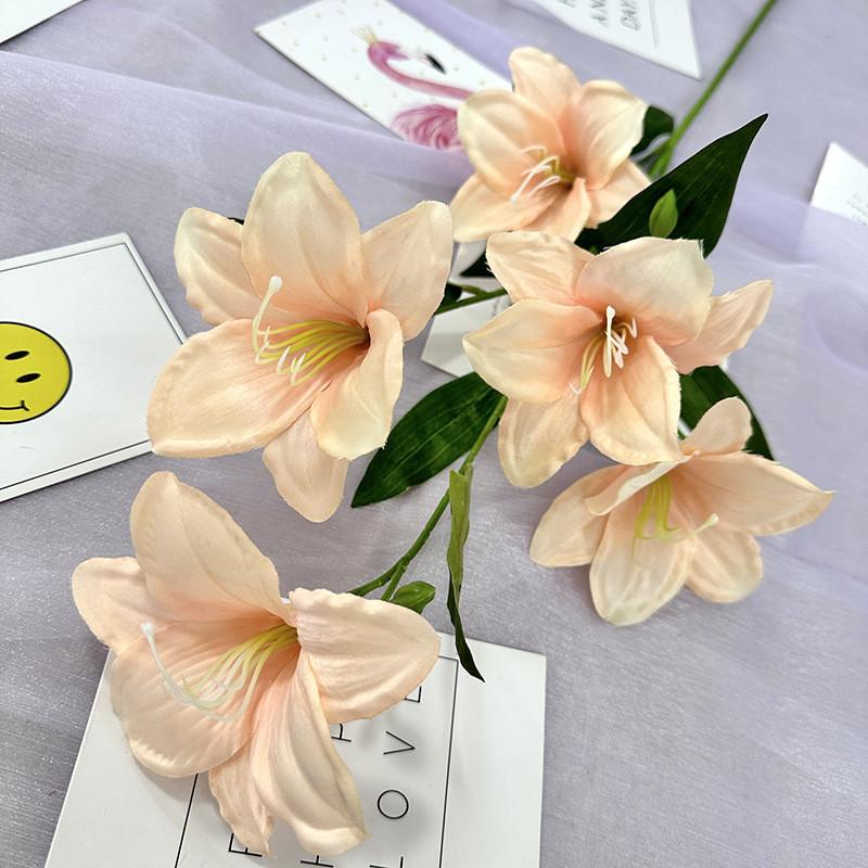 Factory Artificial Red Torch Lily Faux Flower Home Decor With Soft Fabric Material For Wedding And Photography Props