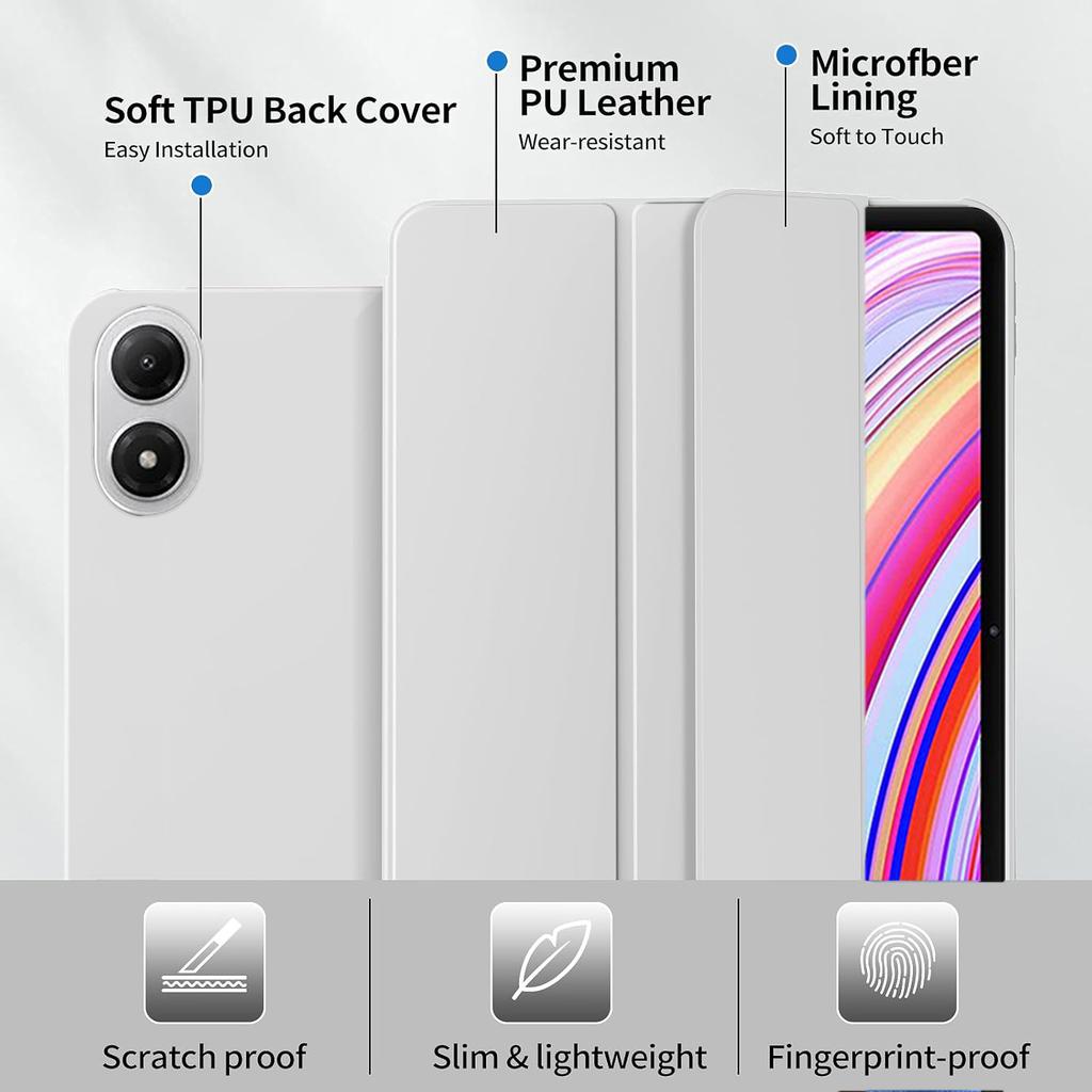 Étui à rabat triple pliage pour Xiaomi Redmi Pad 2 Pro 12,1 pouces Support magnétique Housse de protection en cuir PU Veille/Réveil automatique