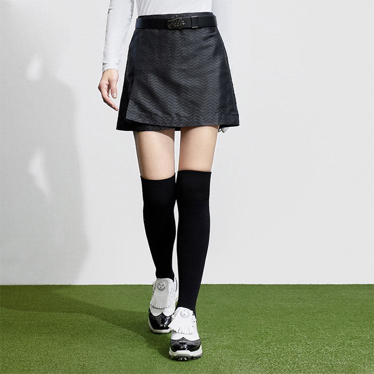 Fila Golf Series Solid Mid-Rise Straight-Leg Denim Skirt Women Skirts Deep-Black A11W415309F-BK