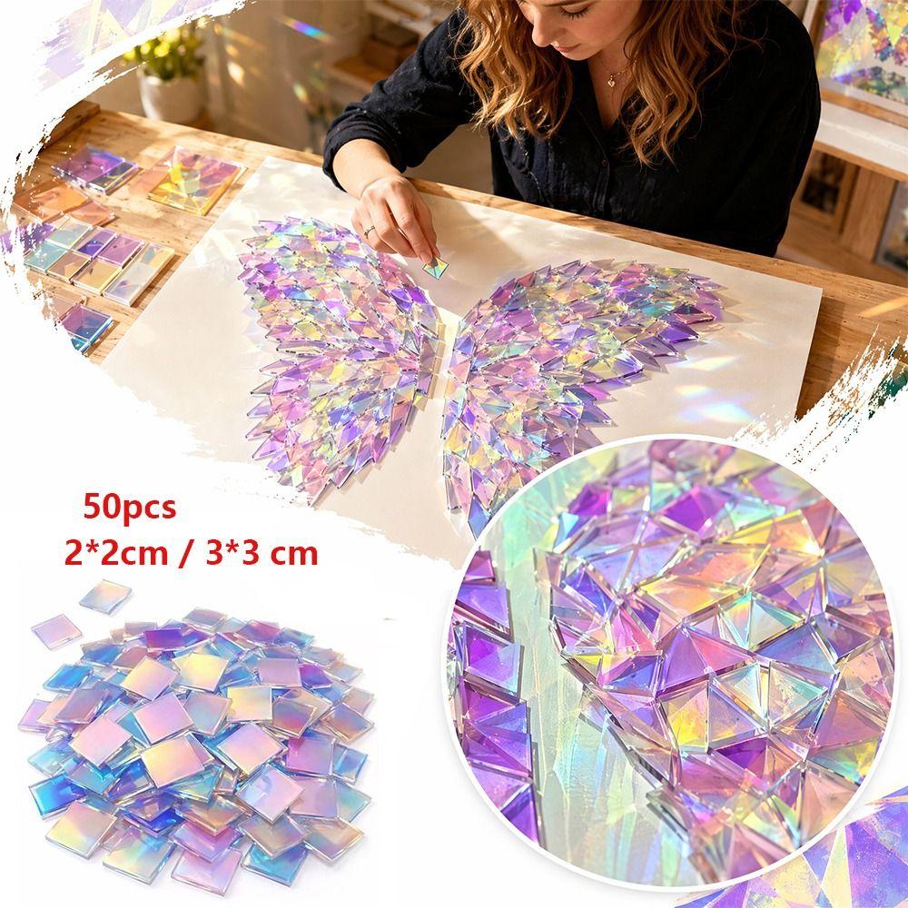 50 Stück Regenbogen Strahlende Acrylplatten Mini Schillernde Acryl Holo Plexiglas Fliesen Kunstschaffung