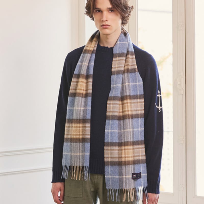 ABRAHAM MOON Merino Wool Muffler 25cm - Blue McKellar