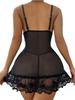 Sexy Heißes Damen-Spitzen-Tief-V-Desset-Set Babydoll Lady Schickes Unterwäsche-Set Damen Kostüme Erwachsene Transparentes Kleid Nachthemd