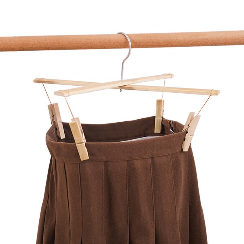 Bamboo Clip Pants Rack with Traceless Hangers - Four-Corner Drying Hanger