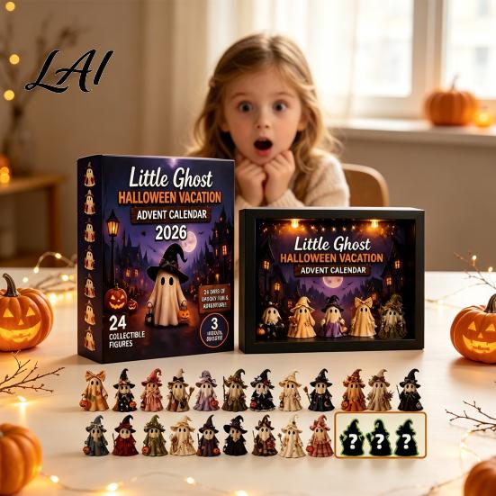 Festive Holiday Decor Halloween Advent Calendar 2026 24 Day Light Up Countdown Box with Car Decoration Pumpkin Ghost Figures Party Decor,
