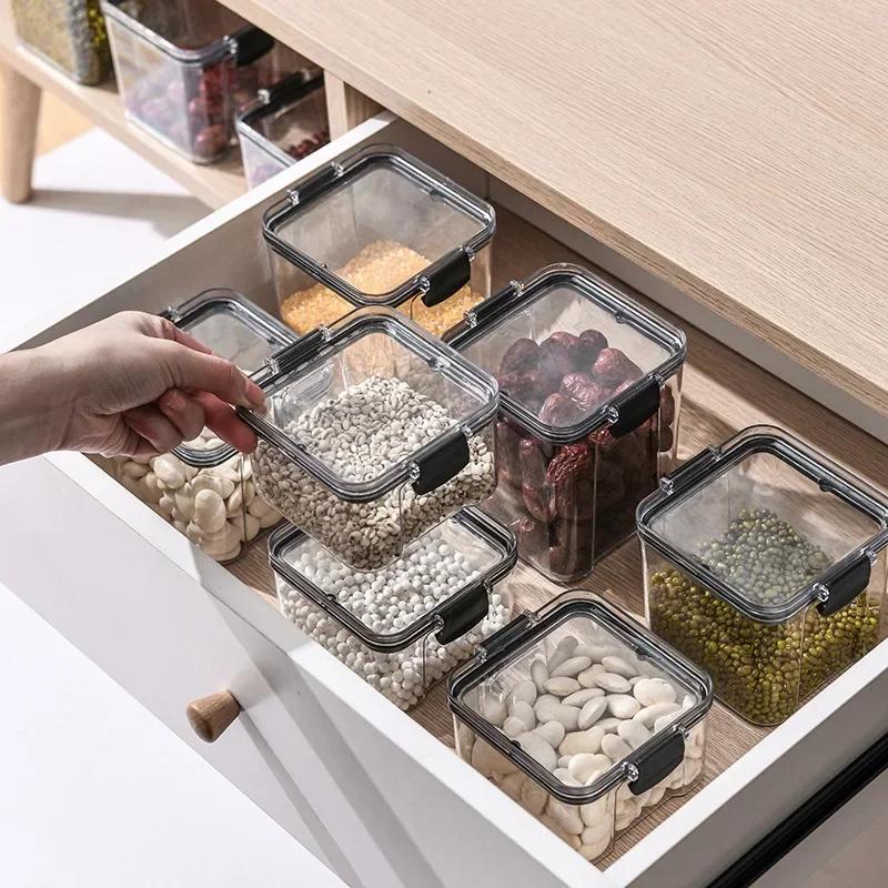 Food Storage Container Set Plastic Kitchen Refrigerator Noodle Breadbasket Sugar Flour Baking Supplies Pantry Organizer Set