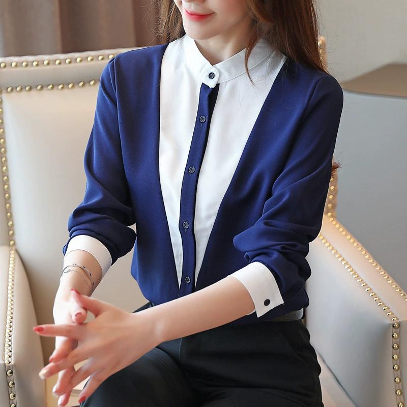 Nueva moda blusa de gasa de manga larga camisa mujeres Tops camisas J311