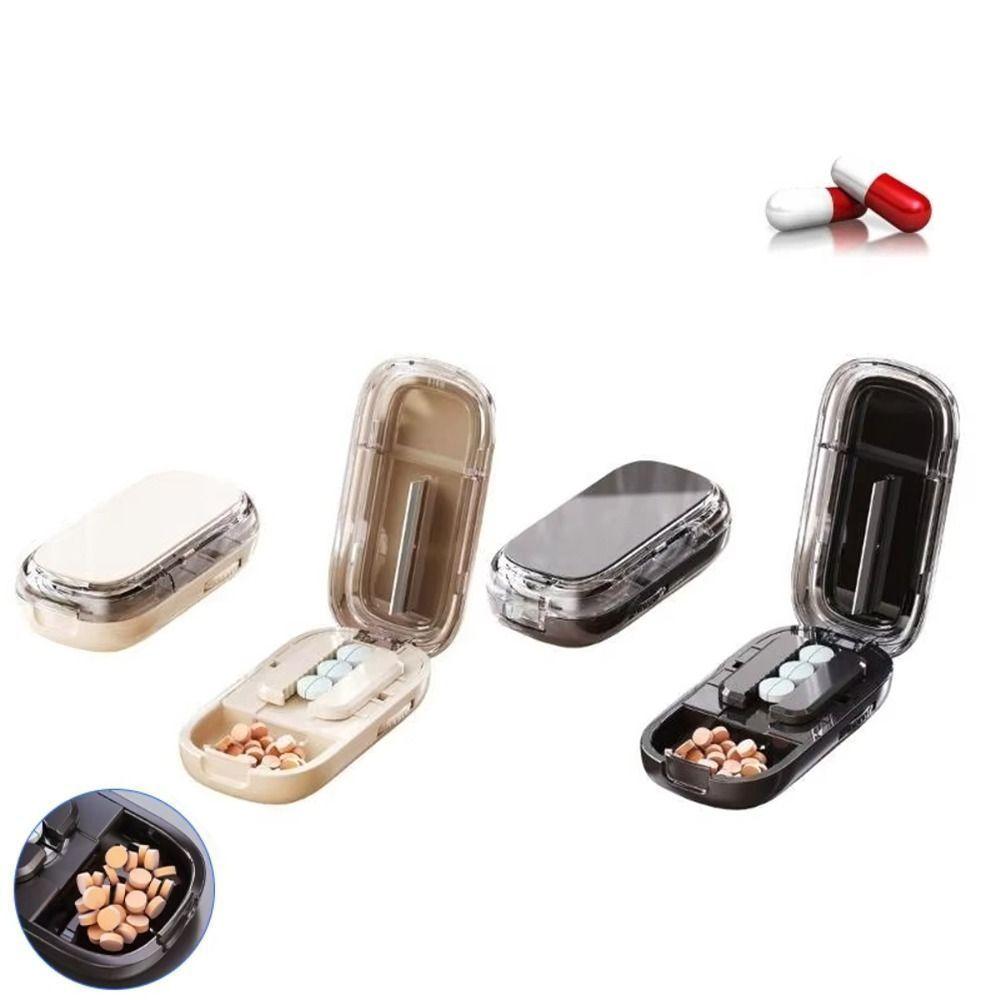 2-in-1-Design Halbe Pillenteiler Einstellbarer Teiler Organizer Medikamenten-Organizer Staubdichte Pillendose für kleine oder große Pillen