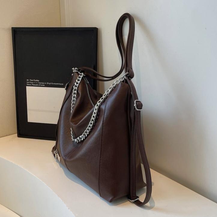 Fashionable Chain Decor Tote Bag Leather Crossbody Bag Multi-functional Backpack Suitable Travel for Daily Shopping Weekend Travel and Other Scenes