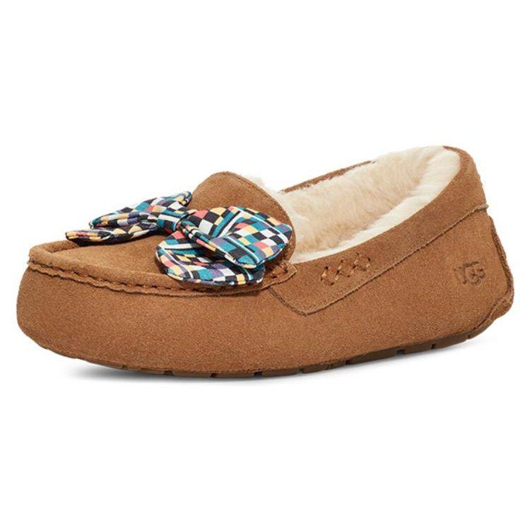UGG Comfortable Plaid Bow Slip-On Shoes Women Shoes Chestnut 1138117-CHE