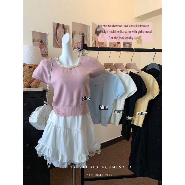 

Женская трикотажная футболка с коротким рукавом и оборками премиум-класса, приталенная, светло-голубого цвета One Size - Recommended for up to 125 lbs