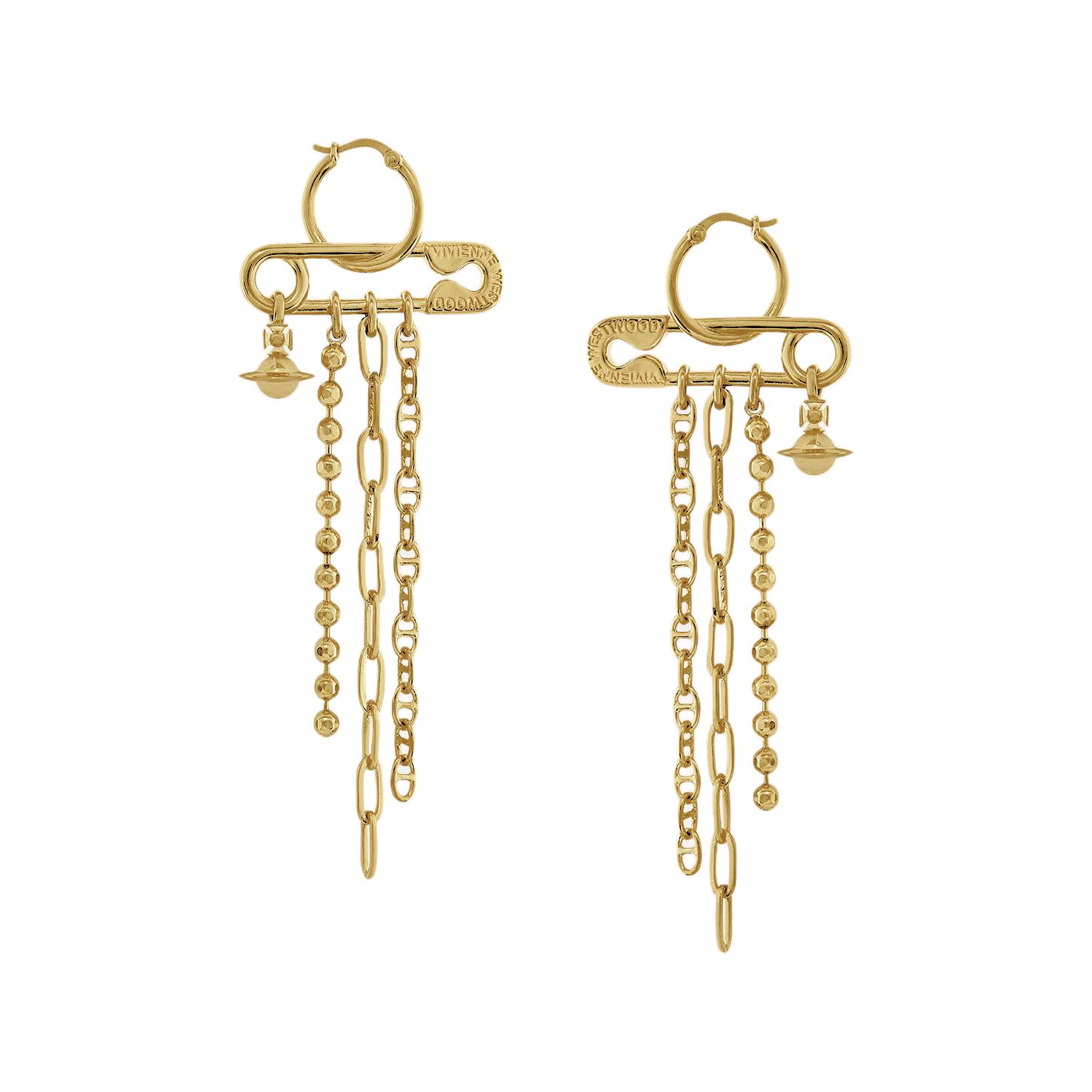 

Vivienne Westwood Ginetta Saturn Safety Pin Tassel Design Earrings Women earrings Gold 8053195292141 Basic Packaging-Dust Bag+Box
