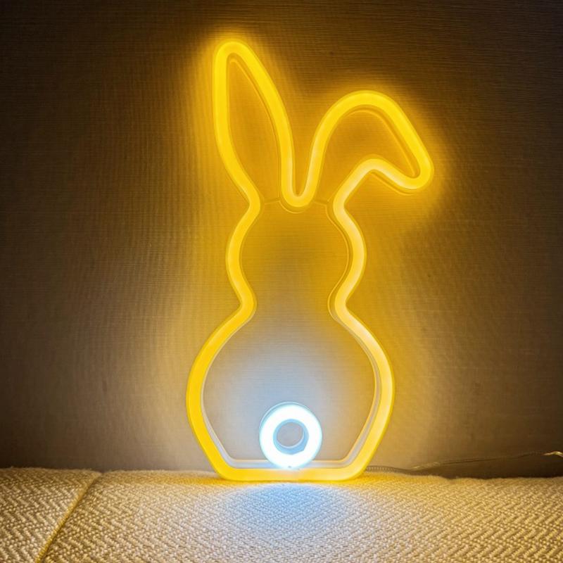 Easter Bunny Tail Shape LED Neon Lights USB Charging Cartoon Spring Rabbit Lamp Desk Decor For Teen Kids Girls Boys