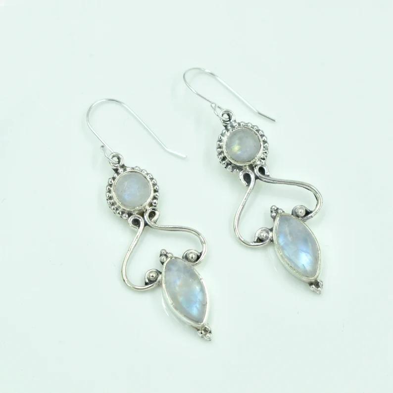 Rainbow Moonstone Gemstone Earring, Dangle Earring, Bezel Earring, Charm Jewelry, Handmade Earring, 925 Silver Earring