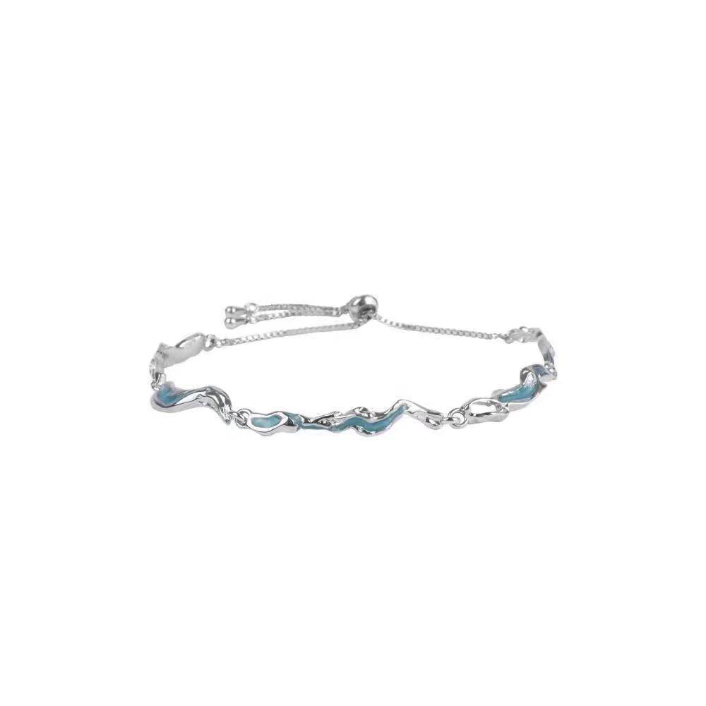 "Ice Blue Sea" Cool Irregular Wave Bracelet: Exquisite Light Luxury Jewelry Gift