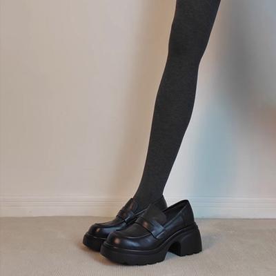 Platform Muffin One-pedal Loafers Women's Retro British Black Small Leather Shoes Single Shoes