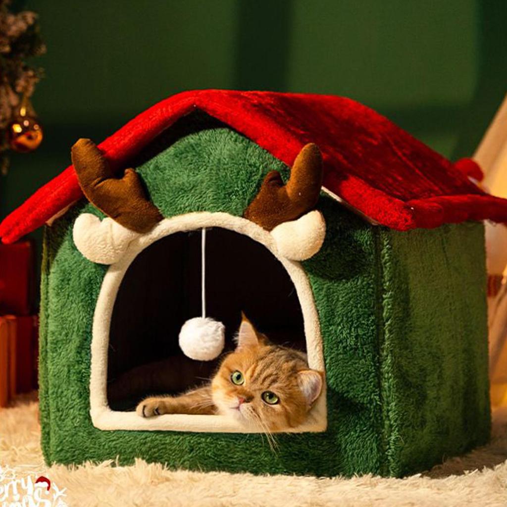 Christmas Cat House Winter Warm Cat Sleeping Nest Homemade kitten Puppy Nest Soft Plush Pet Supplies for Playing Resting