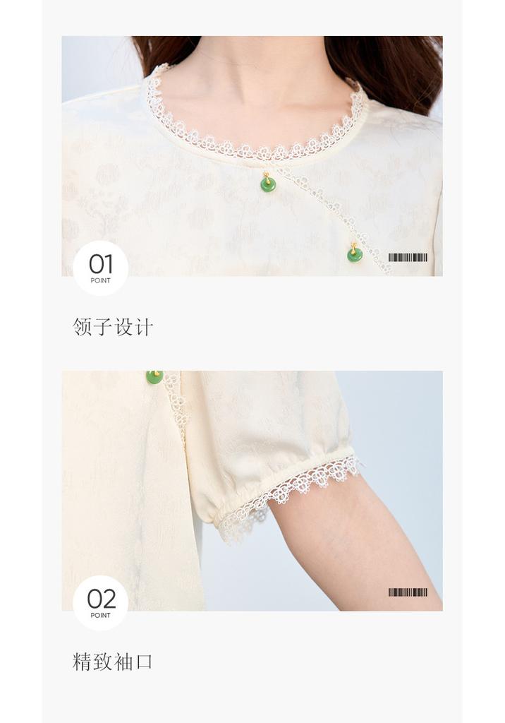 26 Year New Summer Lace Patchwork Fashionable Chinese Style Short Sleeved Shirt T-shirt Women's Shirt Top Women's Clothing