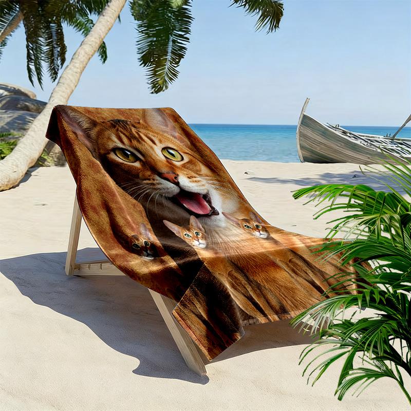Abysinnia Cat Print Beach Towel, Large Soft Quick Dry Towel for Beach Camping Swimming