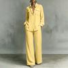 Women's Cotton Linen Loose Fit Shirt and Wide Leg Pants Set with Pockets