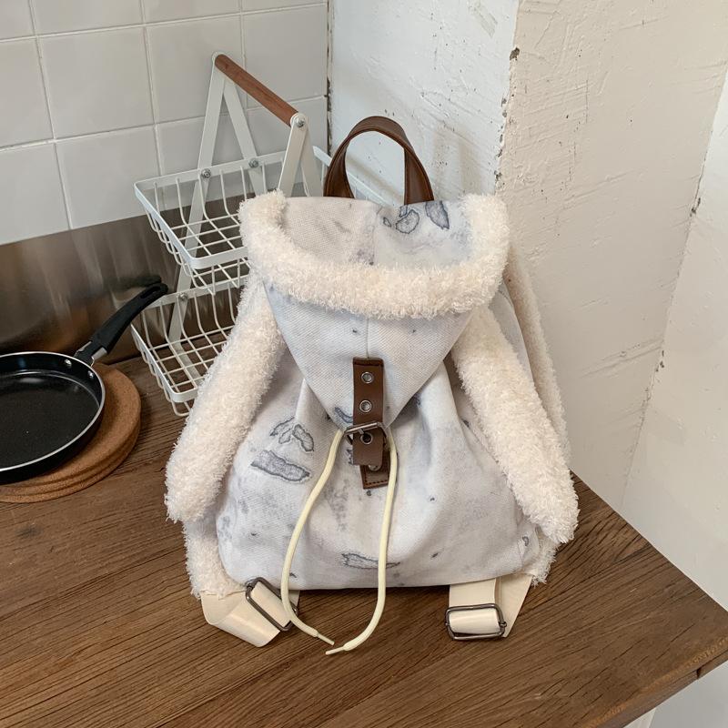Schoolbag rabbit ear hat new backpack 1011 winter class commuter backpack fashion foreign pocket schoolbag women's bag