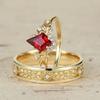 Elegant Gold Color Inlaid with Red Stone Square Leaf Flower Rings Set  Party Engagement Wedding Rings for Women Jewelry