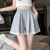 Women Lace Patchwork Shorts Elastic Summer Female Loose Wide Leg Straight Short Pants Solid Color Lady Casual High Waist Bottoms