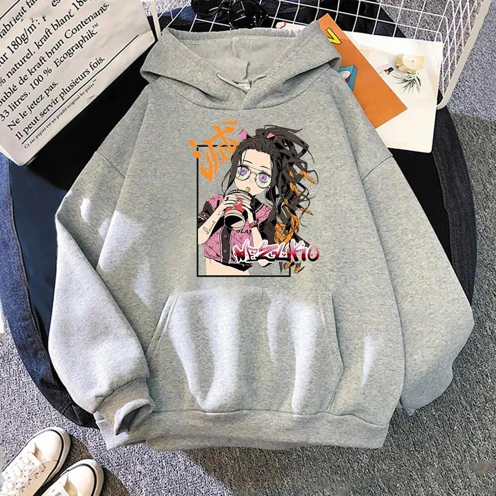 Oversized Hoodies Unisex Women Pullover Kawaii Anime Graphic Casual Hooded Kamado Nezuko Hoodie Unisex Demon Slayer Hoody Tops Unisex Hoodie