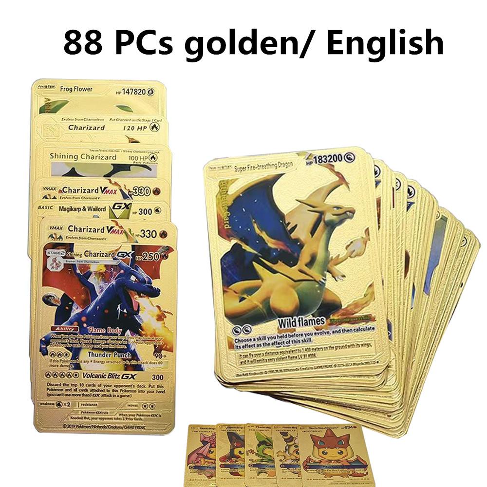 55 Cartes Pokémon Dorées - Inclut Vstar, Vmax, V, GX - Version Anglaise Ou Allemande - Boîte Cadeau