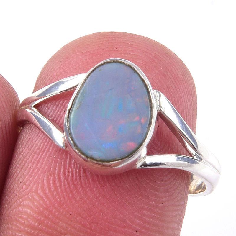 Natural Australian Opal Gemstone 925 Solid Sterling Silver Jewelry Ring S.8 N1w74