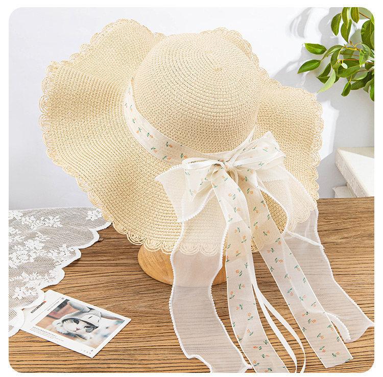 Spitzen Schleife Großer Rand Strohhut Neuer Strand Sonnenhut Damen Schöner Sonnenhut