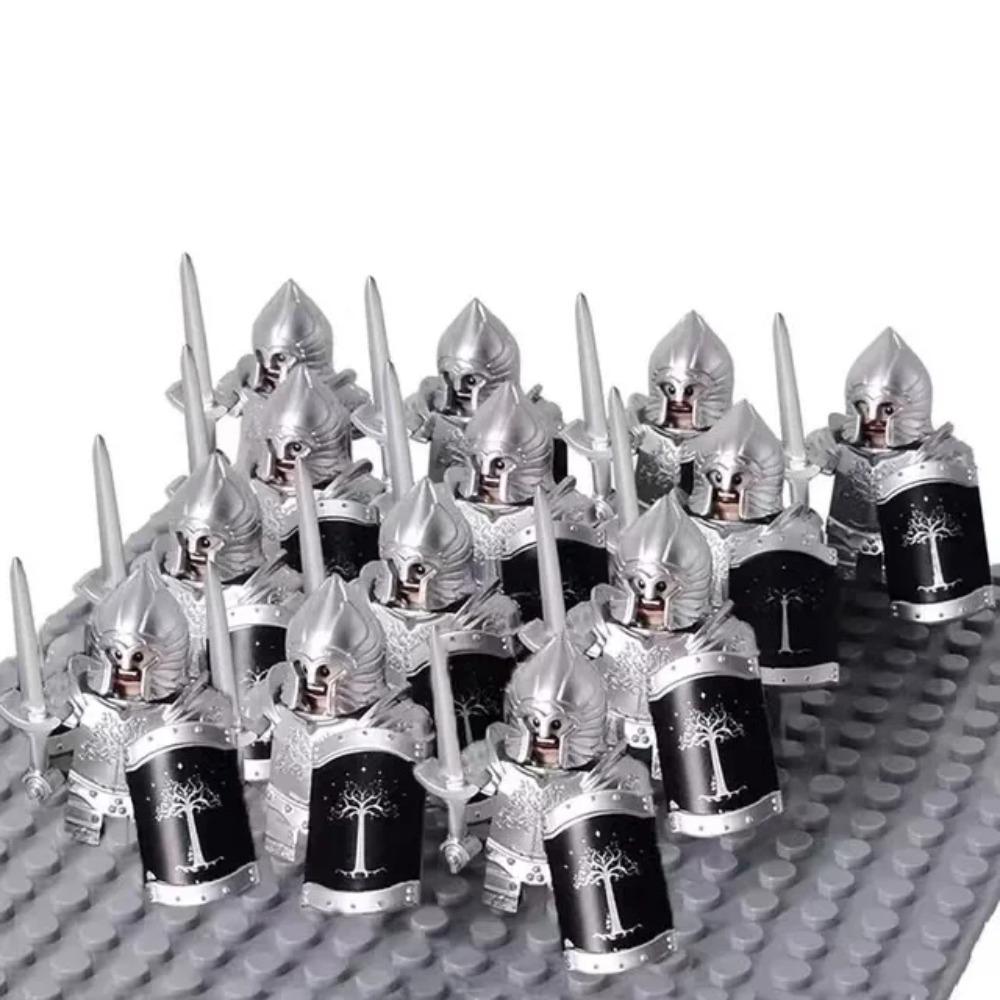 13Pcs Mini Gondor Battle Spearman Body Gurad Infantry VS Roman Solider Eomer Rohan Warriorr Figures Blocks Set Toys for Kids