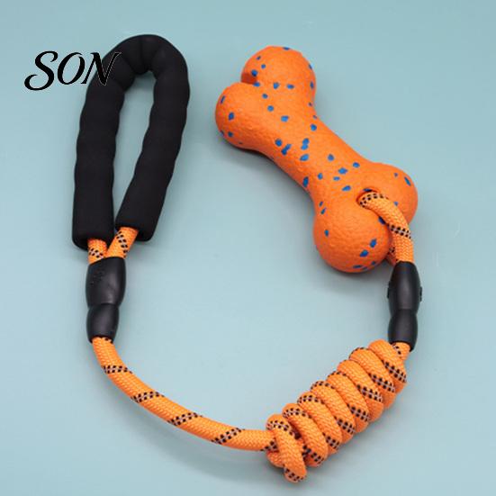 Pets Teeth Cleaning Bone ETPU Dog Chew Toy, with Braided Rope, Foam Handle, Interactive Tug Heavy Duty Pull Toys of War Pet for Medium Large