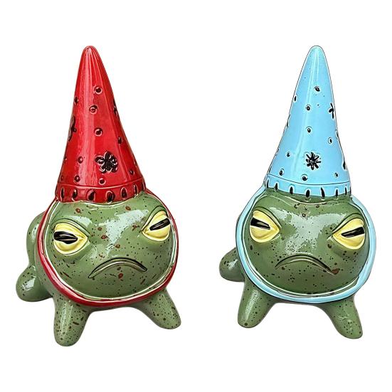 Huaqianguhh Miniature Frog Figurine, Little Statue with A Party Hat, Decorative Resin Ornament for Outdoor Garden Courtyard