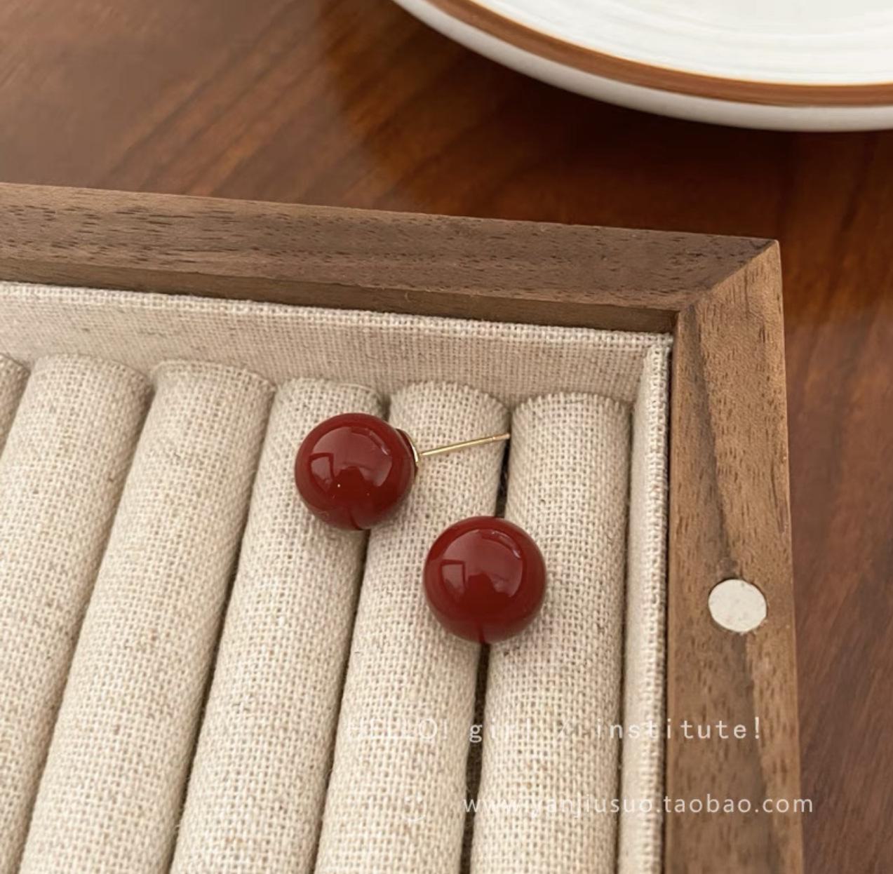 

Винтажные серьги в гонконгском стиле с жемчугом и красной фасолью для женщин 8mm earrings красный