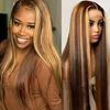 Peruca Europeia e Americana Fashion Destaque com Partição no Meio e Lace Front - Cabelo Longo Liso