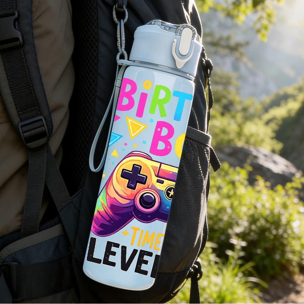 1PC Birthday Boy Game Controller Print 750ml Color Plastic Sports Water Bottle Leakproof Flip Straw Lid Suitable for Sports Office Home Use