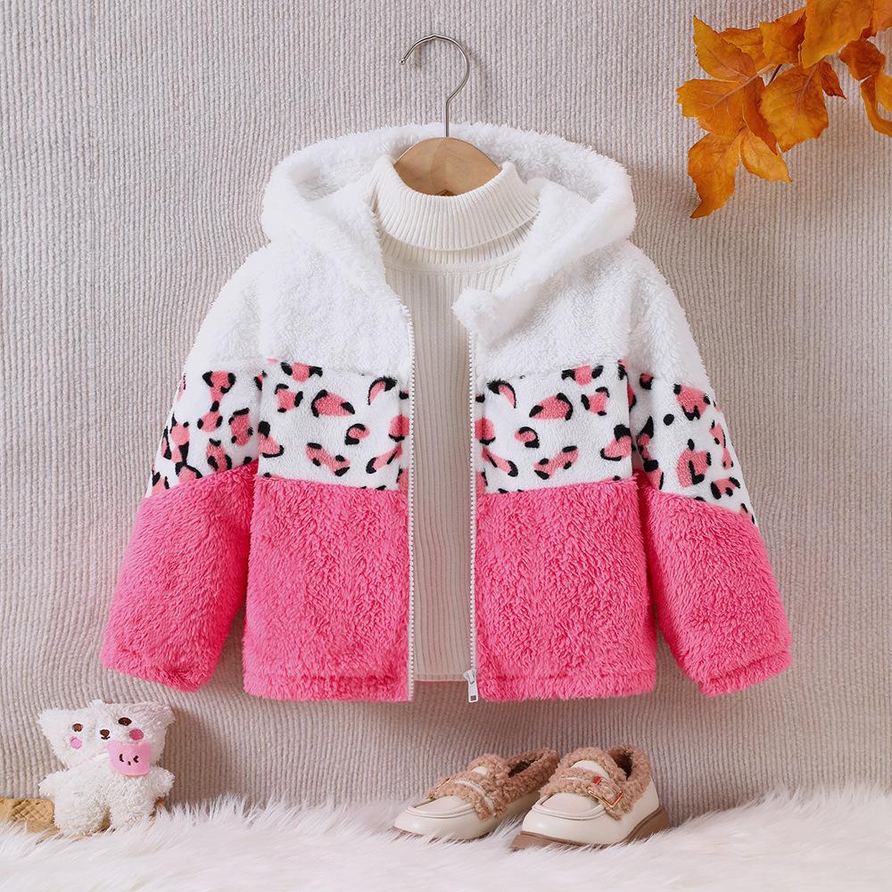 

Детская одежда Детская Новая Девочки Осень и Зима Леопардовый принт Капюшон Стеганая Плюшевая Куртка 2-3Y
