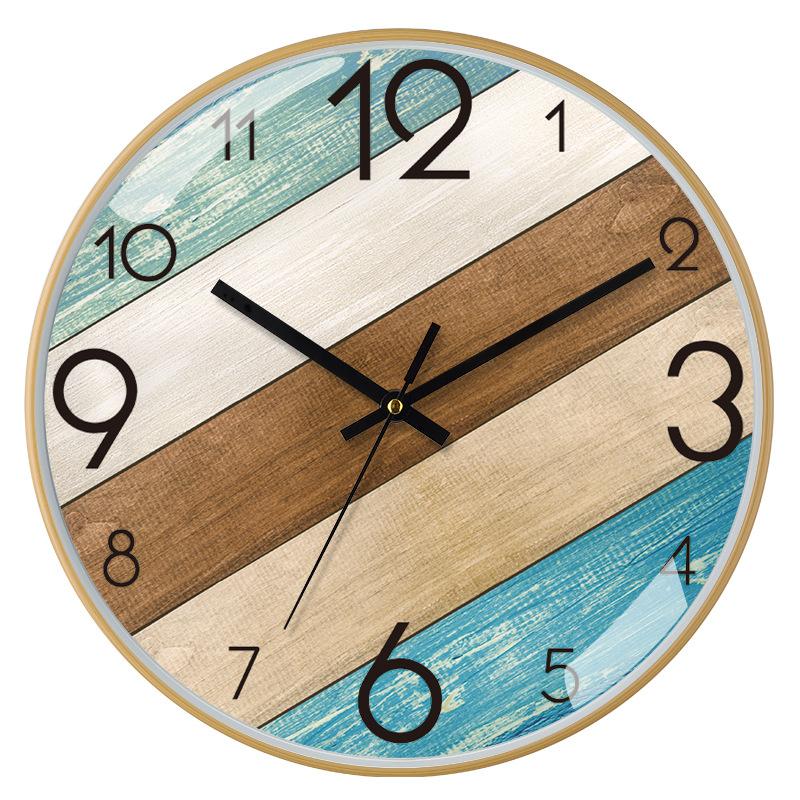 12-inch 30cm New Chinese Style Imitation Wood Grain Bamboo Grain Brushed Silent Clock Fashion Living Room Personalized Creative Wall Clock